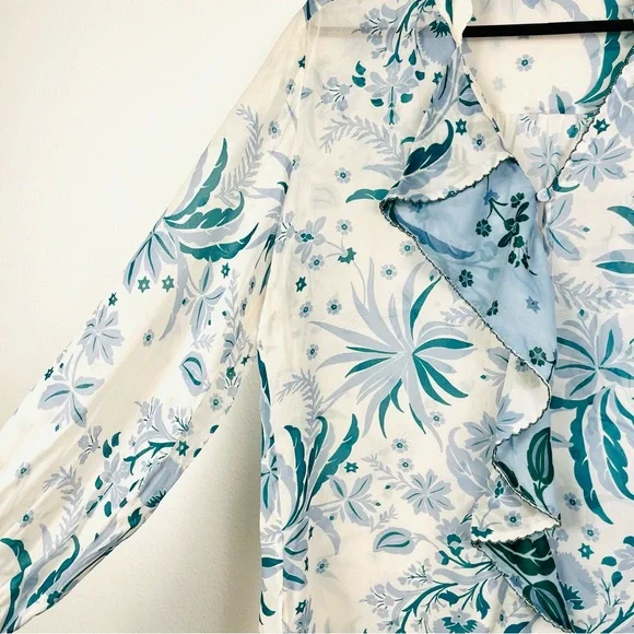 Dorothee Schumacher Floral Blue & Green Ruffled Long Sleeve Blouse Top 2/Small - Picture 5 of 7